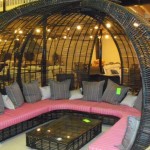 Ultra Comfortable Green Front Furniture for Outdoor Living Space Design Idea Equipped with Pink Color and Grey Cushions