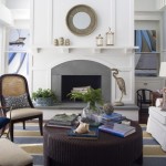 Unique Fireplace Mantel Design in White Color with Great Design Plan Idea with Brown Color Ottoman Design Plan Unit