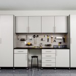 White Color Dominant Applied on Garage Workbench Design Equipped with Single Black Chair Design Ideas Plan Unit