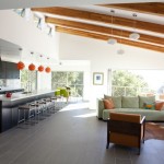White and Black Kitchen Design Idea Equipped with Grey Sofa Set Design Plan with Orange Sofa Set Plan Ideas in Design a Floor Plan