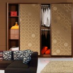 Alluring Pattern on Brown Closet Doors Ideas for Wide Closet with Oak Drawers and Clothes Hangers