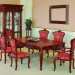 Antique Dining Room Furniture with Red Cushion Chairs and Classic Carving on Fabulous Carpet Flooring