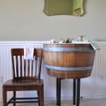 Antique Wooden Chair Designs with Old Fashioned Backrest and Solid Oak Seat beside Rustic Vanity