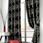 Appealing Black and White Curtains and Stylish Table inside Comfortable Room with Colorful Cushions
