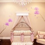 Appealing Purple Flower Decal in Baby Girls Rooms with Artistic Crib and Low Armsofa