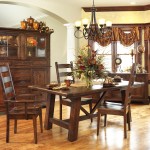 Attractive Brown Decorative Flower on Wooden Table and Oak Chairs as Country Dining Room Furniture