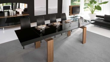 Attractive Dining Area with Contemporary Dining Table Ideas and Dark Chairs on Wide Grey Carpet