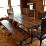 Awesome Brick Flooring under Rustic Dining Room Furniture with Long Oak Bench and Old Fashioned Chairs