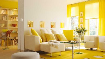 Bright Natural Light in Cozy Sitting Area with White Sofa Chaise for Yellow Interior Design Ideas