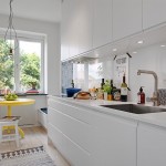Brilliant Swedish Kitchen Design Ideas with Long Counter and Glossy White Backsplash near Simple Breakfast Nook