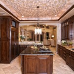 Classic Lamp above Wooden Island and Granite Top inside Tuscan Kitchen Design Ideas with Oak Furniture