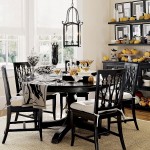 Classic Metal Chandelier above Black Dining Table and Chairs beside Vintage Dark DIY Dining Room Storage Ideas