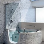 Contemporary Grey Mosaic Tile Wall beside Stunning Bathroom Corner Bath Ideas with Grey Flooring