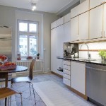 Cozy Chairs and Oak Table beside Swedish Kitchen Design Ideas with White Counter and Cabinets