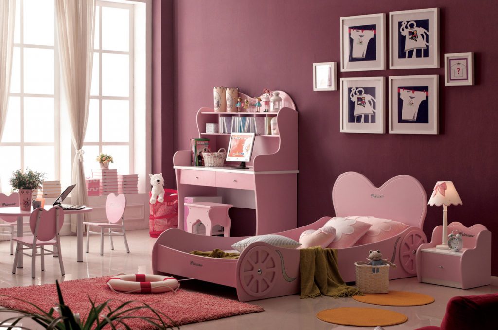 Cute Pink Bed and Nightstands inside Pink Bedroom Ideas for Girls with Kids Pink Chairs beside Pink Carpet