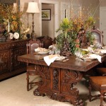 Extraordinary Decorative Plantations on Antique Dining Room Furniture with Solid Oak Material and Artistic Carving