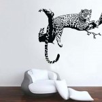 Fabulous Animal Wall Decal on White Wall for Modern Room with Contemporary Armsofa and White Cushions