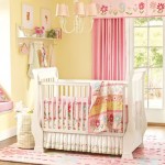 Fabulous Pink Carpet under White Crib and Small Chandelier in Lovely Baby Girls Rooms