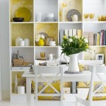 Fabulous White Chairs and Dining Table beside DIY Dining Room Storage Ideas in White and Yellow Details