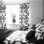Fantastic Black and White Curtains in Modern Bedroom with Black and White Bed near White Wall