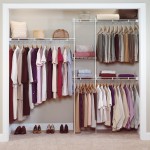 Fantastic Closet Ideas for Small Bedrooms with White Shelves and Strong Clothes Hangers on Grey Painted Wall