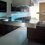 Fantastic Floating Bar on Long Counter for Small Modern Kitchen Design Ideas with Sensational Lighting