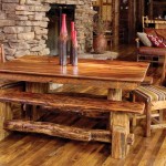 Fantastic Oak Benches and Chairs around Simple Wooden Table as Rustic Dining Room Furniture on Oak Flooring