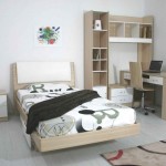 Fascinating Interior for Snooze Bedroom Suites with Stylish Desk and Shelving beside Modern Teak Bed