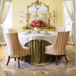 Gorgeous Chandelier above Round Table and Attractive Chairs in French Country Inspired Homes Dining Room