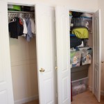 High Clothes Hanger and String Shelves inside White Build In Closet Ideas for Small Bedrooms