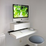 Innovative Floating White Computer Desk Ideas for Small Spaces with Round Stool near White Painted Wall