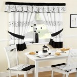 Interesting Black and White Curtains beside Breakfast Nook with White Table and Chairs on Oak Flooring