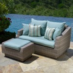 Interesting Blue Cushions on Wicker Blue Deck Furniture for Outdoor Patio with Stone Flooring