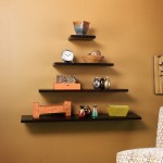 Interesting Pyramid Like Floating Shelves IKEA with Dark Panels on Beige Painted Wall