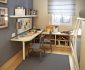 Interesting Small Workspace Designs for Kids Room with White Table and Grey Chairs near Simple Bookshelves