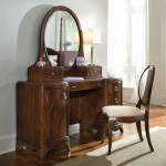 Interesting Solid Oak Dressing Table with Classic Cabinets and Oval Mirror beside Antique Wooden Chair Designs