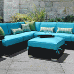 Lovely Blue Deck Furniture and Square Side Table for Outdoor Sitting Area with Concrete Flooring