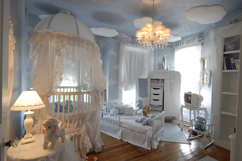 Luxurious White Baby Girls Rooms with Gorgeous Canopy Crib and White Kid Bed