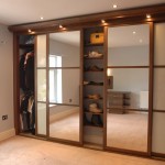 Mesmerizing Mirrored Sliding Closet Doors Ideas in Simple Room with Oak Shoes Shelves