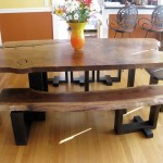 Natural Pattern on Wooden Bench and Table in Rustic Dining Room Furniture for Unique Dining Area