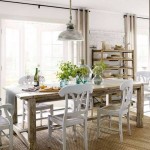 Rustic Oak Table and White Teak Chairs in Traditional Dining Room with Farmhouse Style Furniture