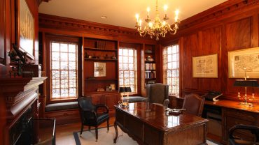 Sensational Oak Wall and Hardwood Flooring for Luxury Home Offices Ideas with Wide Desk
