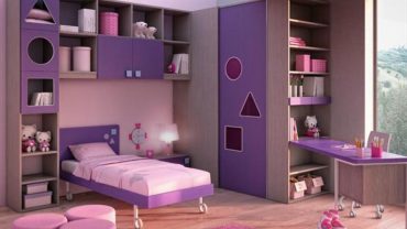 Sensational Purple Choose Bedroom Colors in Girl Room with Purple Bed and Round Pink Ottomans