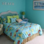 Simple Blue Painted Wall for Beach Bedroom Themes with Unique Bed and Blue Bedding