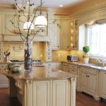 Simple White Counter and Cabinets near Cream Backsplash near Clear Window in Tuscan Kitchen Design Ideas