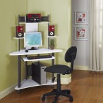 Small Corner with Black Swirly Chair and Modern Computer Desk Ideas for Small Spaces on Oak Flooring