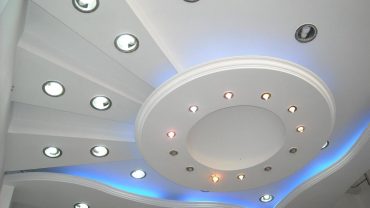 Sophisticated Blue LED Lighting for Fall Ceiling Designs on White Ceiling in Modern Room