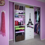 Unique Eiffel Tower Detail on White Closet Doors Ideas in Simple Closet for Girl Bedroom