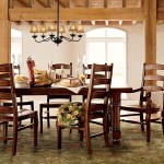 Vintage Carpet under Long Wooden Table and Old Fashioned Chairs in Traditional Dining Room Design Ideas