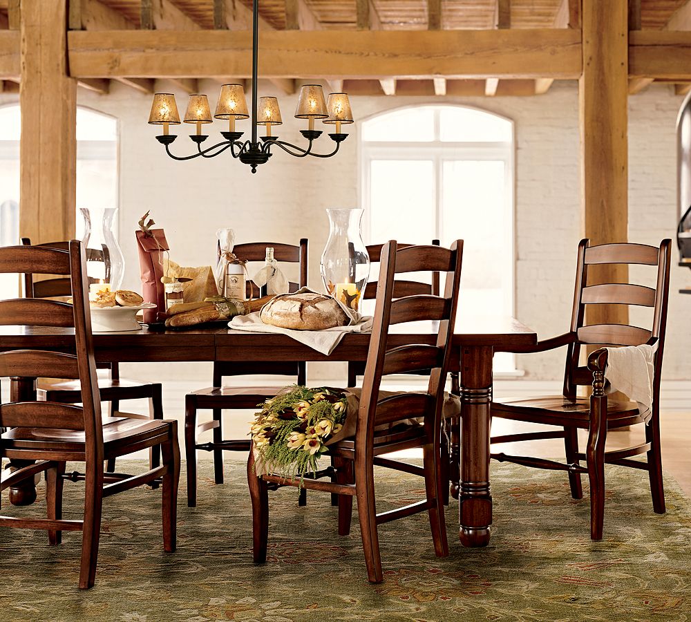 Vintage Carpet under Long Wooden Table and Old Fashioned Chairs in Traditional Dining Room Design Ideas